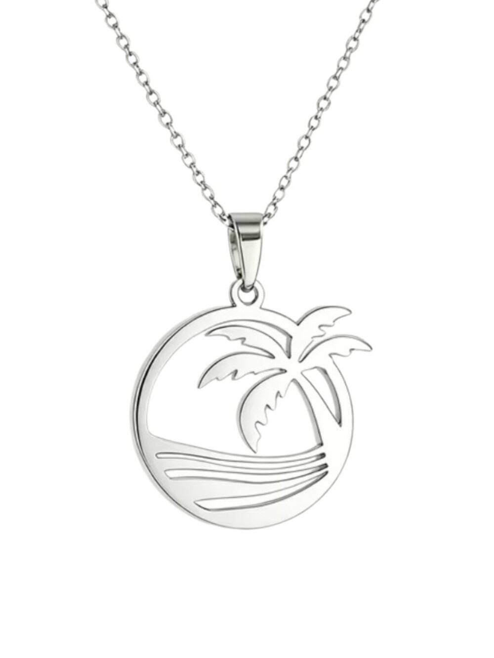New Stainless Steel Palm Tree/wave Pendant Necklace - Women Jewelry